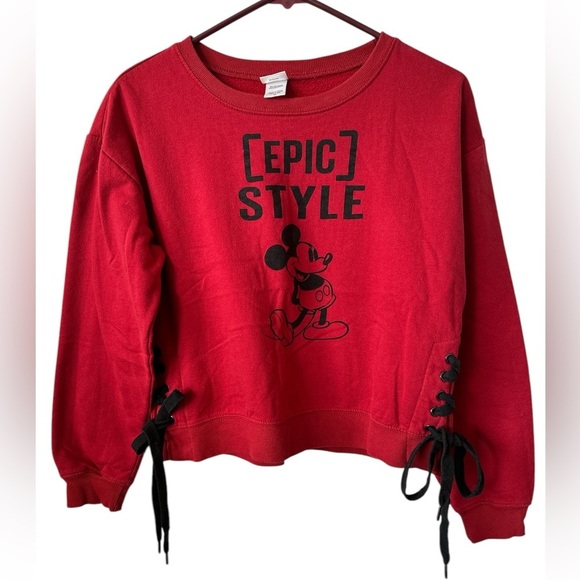 Disney Tops - DISNEY Minnie Red Crop Sweatshirt With Drawstrings Medium